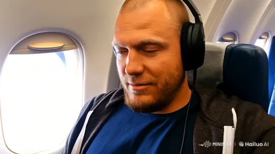 Laughing Man in Airplane Cabin – AI Generated Video | Hailuo AI