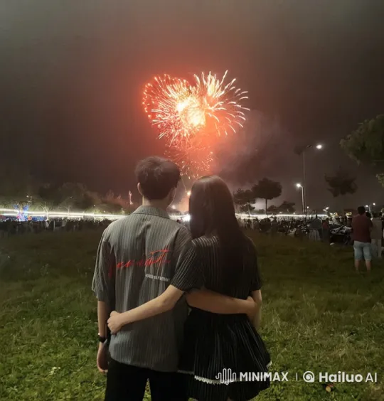 Couple Showcases Kung Fu Amidst Fireworks Celebration – AI Generated Video | Hailuo AI
