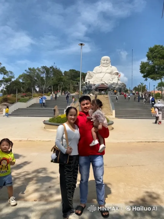 Family Performs Martial Arts at Statue Staircase – AI Generated Video | Hailuo AI
