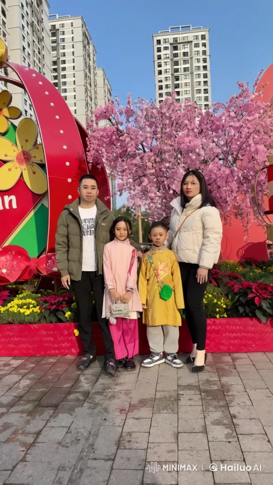 Family Performs Kung Fu in Blossoming Park Setting – AI Generated Video | Hailuo AI