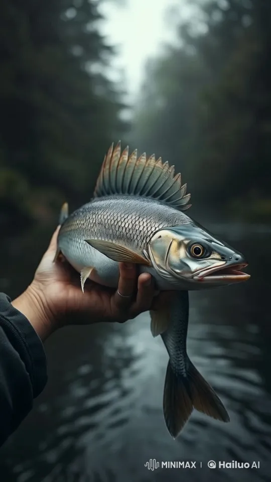 Tranquil Fishing Trip: Fresh Catch Reflecting Nature's Beauty – AI Generated Video | Hailuo AI