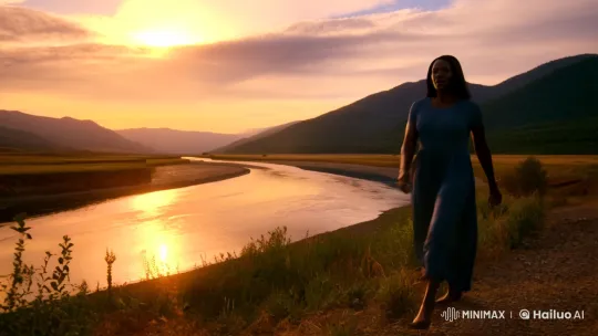 Empowerment and Self-Discovery in a Golden Landscape – AI Generated Video | Hailuo AI