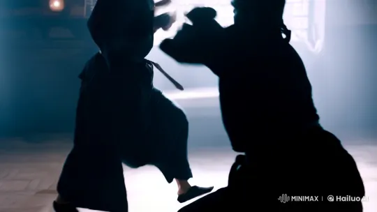 Dynamic Martial Arts Fight in Atmospheric Dojo – AI Generated Video | Hailuo AI