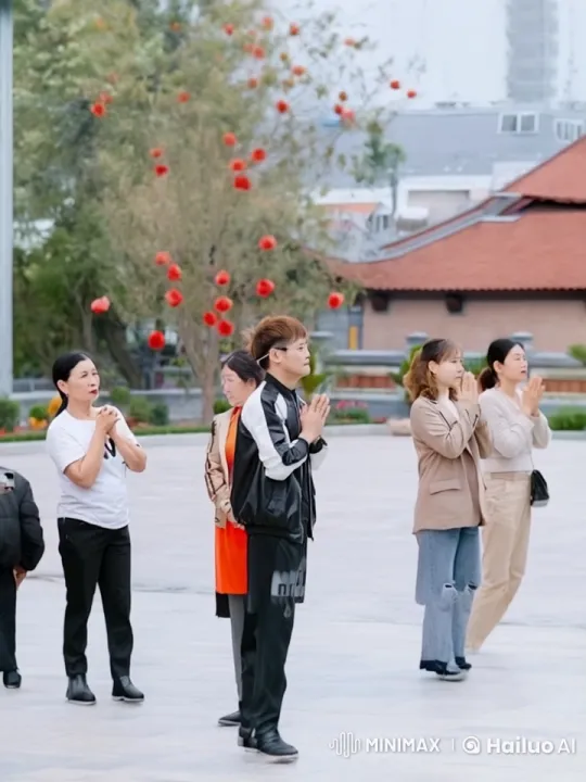 Group in Courtyard Engages in Peaceful Prayer – AI Generated Video | Hailuo AI