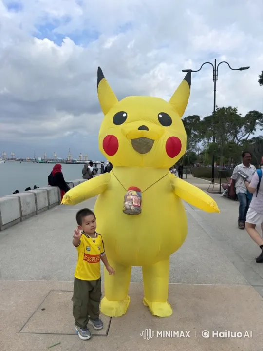 Boy Practices Kung Fu with Pikachu at Scenic Quay – AI Generated Video | Hailuo AI