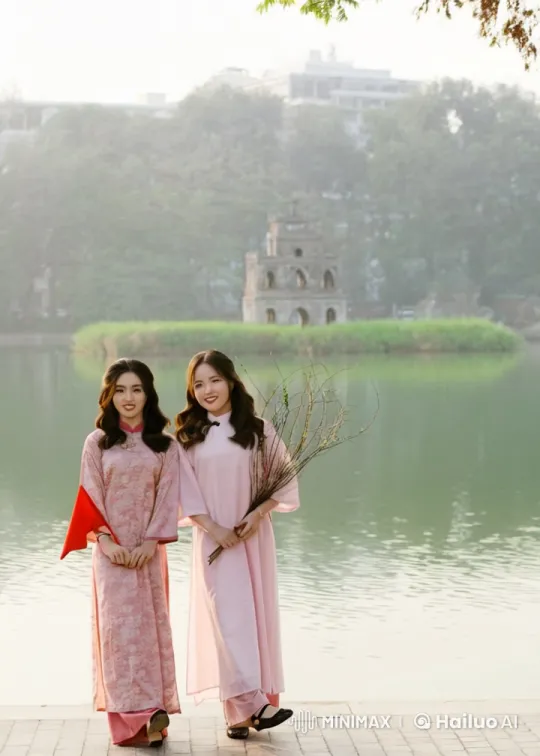 Vietnamese Women Display Kung Fu Skills by Lake – AI Generated Video | Hailuo AI