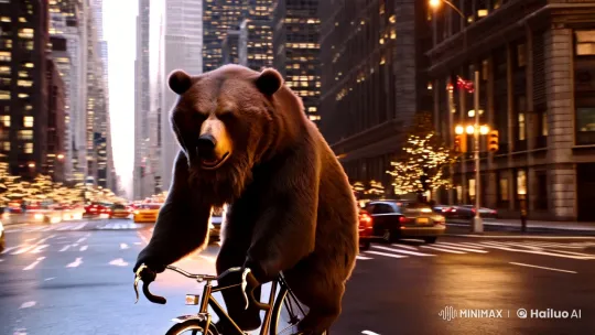 Bearded Bear Bicycles Through NYC in Surreal Scene – AI Generated Video | Hailuo AI
