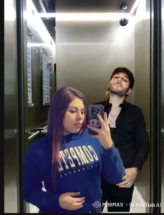 Young Couple's Affectionate Mirror Selfie in Elevator – AI Generated Video | Hailuo AI