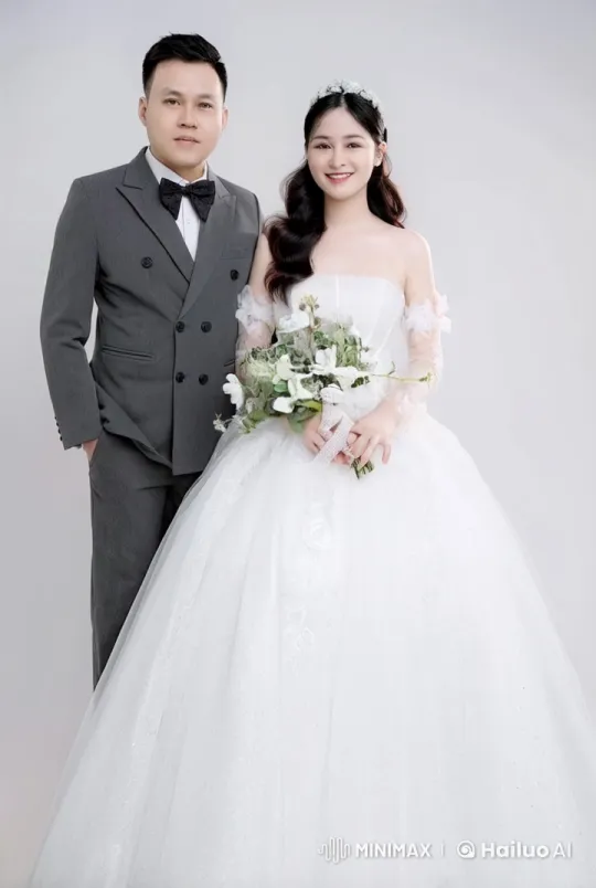 Couple in Wedding Attire Showcases Elegance and Serenity – AI Generated Video | Hailuo AI