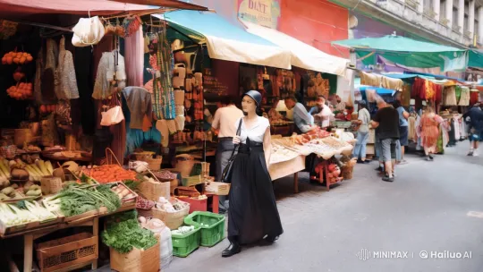 Urban Marketplace Shopping Ballet with Artistic Cinematography – AI Generated Video | Hailuo AI