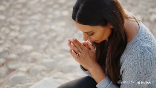 Devout Woman in Prayer: Realistic 8k Close-Up – AI Generated Video | Hailuo AI