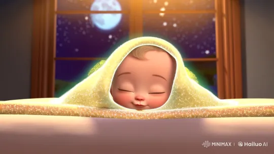 Baby's Nighttime Adventure on a Luminescent Blanket – AI Generated Video | Hailuo AI