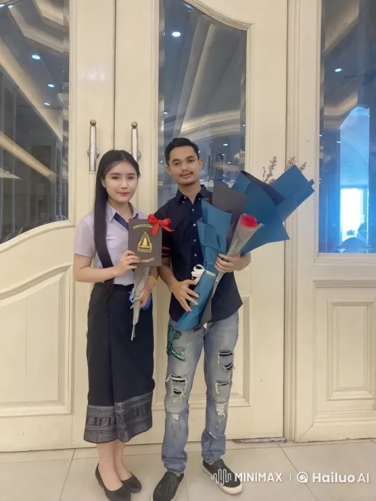 Young Graduates Celebrate with Flowers in Elegant Setting – AI Generated Video | Hailuo AI