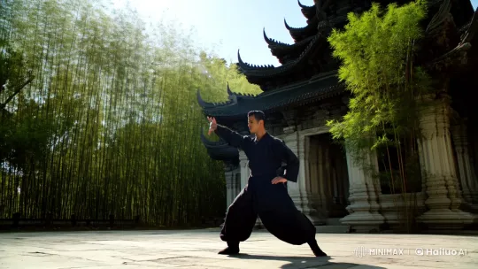 Ancient Temple: Martial Artist's Serene Dance – AI Generated Video | Hailuo AI