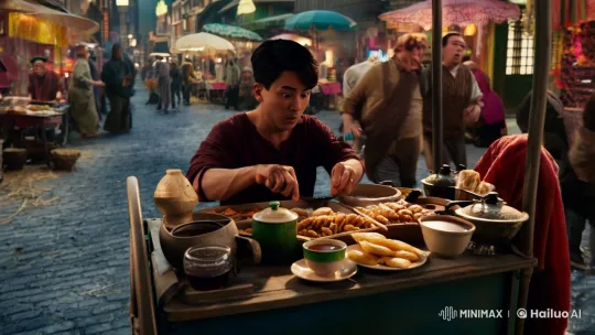 Stylish Chaos: Snack Vendor's Nightmare in Bustling Market – AI Generated Video | Hailuo AI