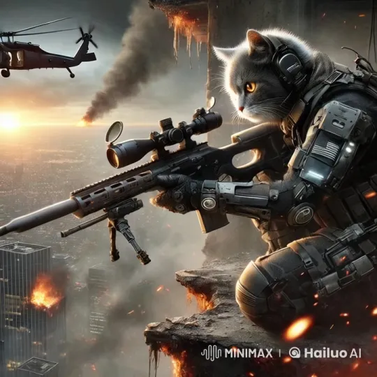 Feline Sniper on a War-Torn Skyscraper – AI Generated Video | Hailuo AI