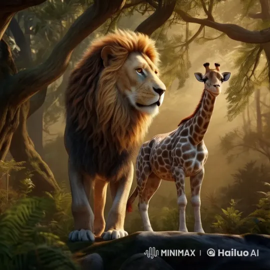 Magical Forest: Majestic Lion and Giraffe in Cinematic 4K – AI Generated Video | Hailuo AI