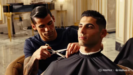 Legendary Footballers Ronaldo and Messi in Elegant Barbershop Scene – AI Generated Video | Hailuo AI