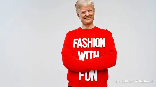 Man in Red 'Fashion with Fun' Sweatshirt – AI Generated Video | Hailuo AI