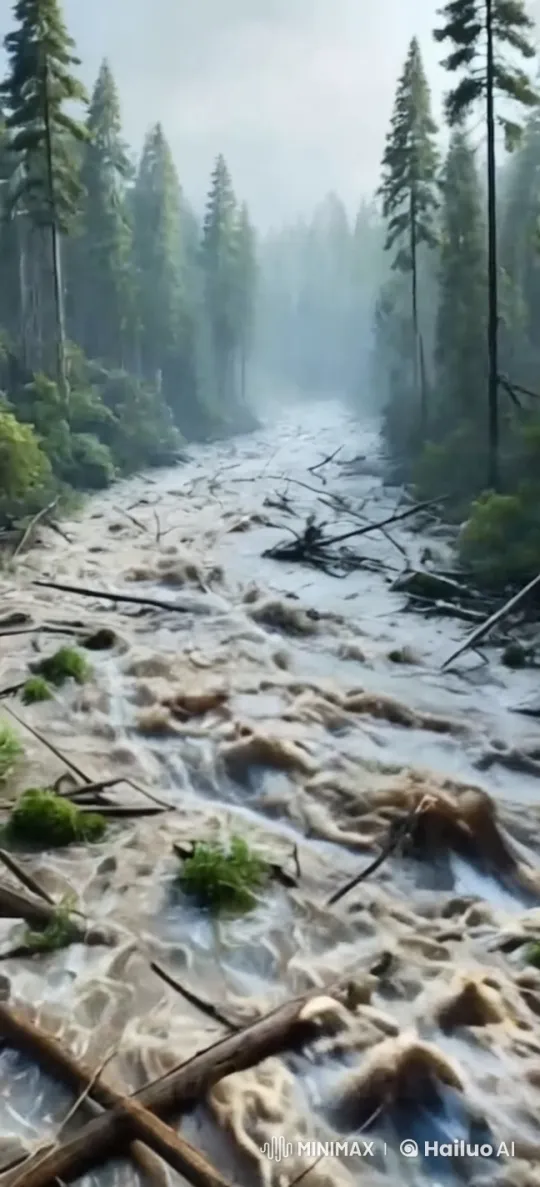 Turbulent River Flow Amidst Serene Forest – AI Generated Video | Hailuo AI