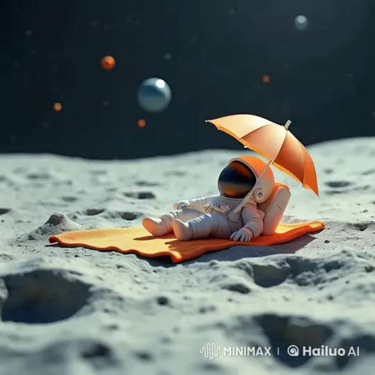 Astronaut Relaxing on Moon with Umbrella – AI Generated Video | Hailuo AI