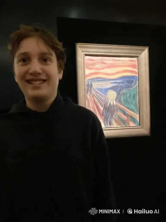 Person Drinks Cola in Front of 'The Scream' Artwork – AI Generated Video | Hailuo AI