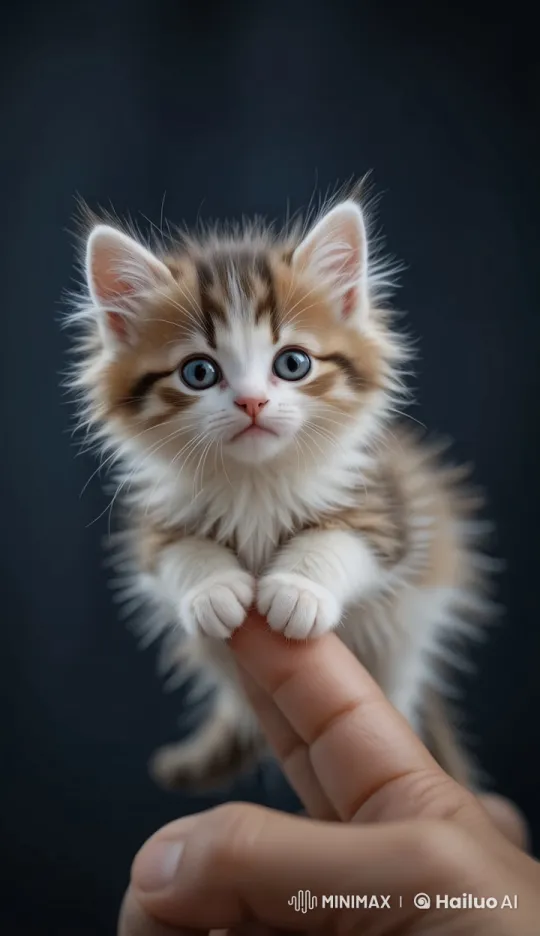 Cute Kitten Curiously Clutches Human Finger – AI Generated Video | Hailuo AI