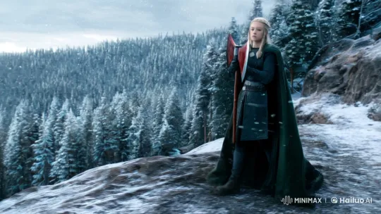 Viking Girl Cleans Axe on Snowy Cliff – AI Generated Video | Hailuo AI