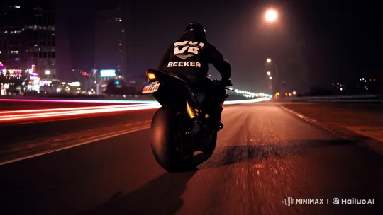Night-time Cityscape Biker Showcases Suzuki GSX-R – AI Generated Video | Hailuo AI