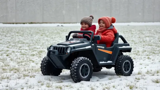 Children Enjoy Winter Day on Toy Car in Snowy Field – AI Generated Video | Hailuo AI