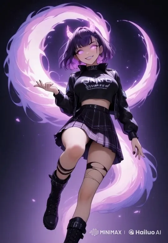 Mysterious Girl Floats Menacingly in Neon Whirlwind – AI Generated Video | Hailuo AI