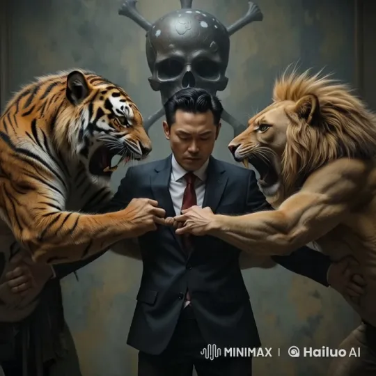 Man Mediates Between Roaring Tiger and Lion – AI Generated Video | Hailuo AI