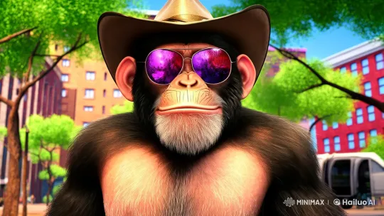 Chimpanzee in Sunglasses Waves Goodbye in Park – AI Generated Video | Hailuo AI