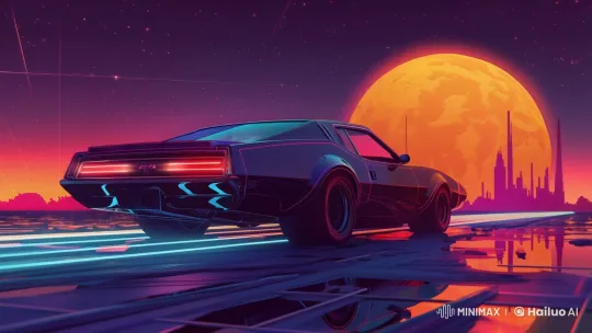 Retro-Futuristic Sports Car Escapes into Neon Cityscape – AI Generated Video | Hailuo AI