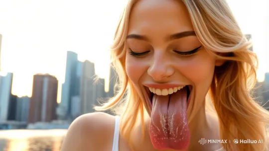 Close-up of Lily Anticipating Taste in Urban Setting – AI Generated Video | Hailuo AI