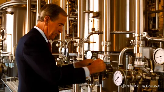 President Bush Engages with Distilling Plant Machinery – AI Generated Video | Hailuo AI