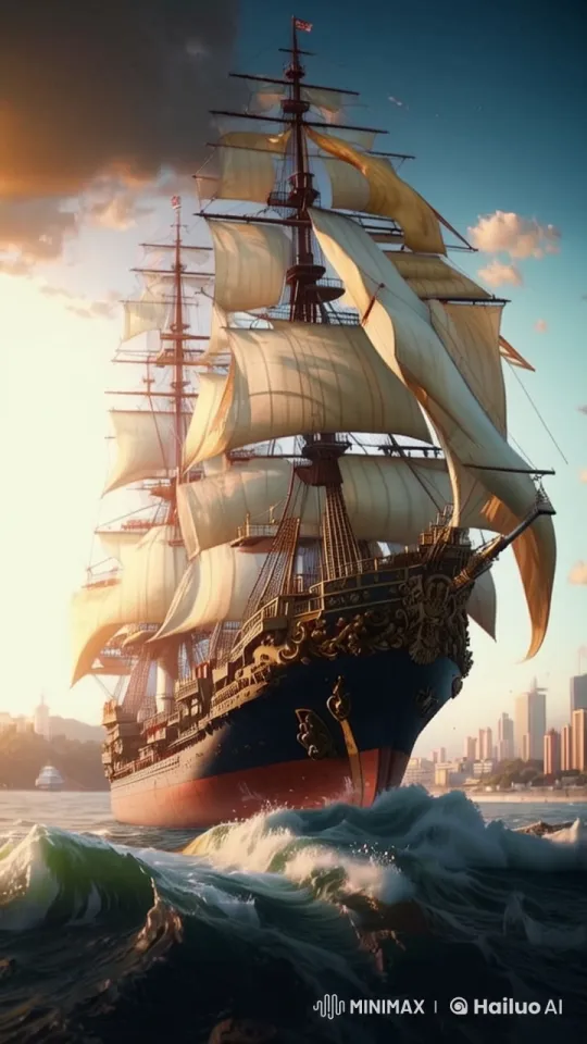 Historic Sailing Ship Navigates Stormy Seas – AI Generated Video | Hailuo AI