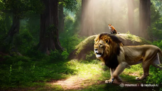Majestic Lion and Fox in Enchanted Forest – AI Generated Video | Hailuo AI