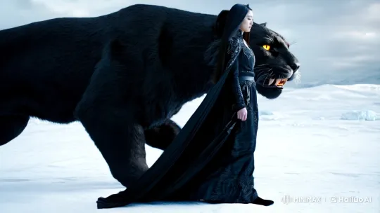 Aesthetic Fantasy: Woman and Panther in Snowy Landscape – AI Generated Video | Hailuo AI