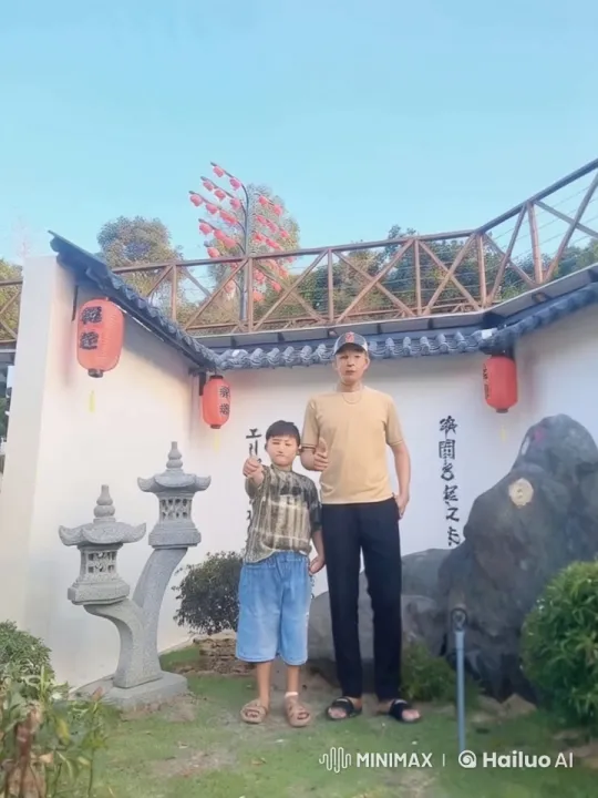 Father and Son Display Martial Arts Bond in Garden – AI Generated Video | Hailuo AI