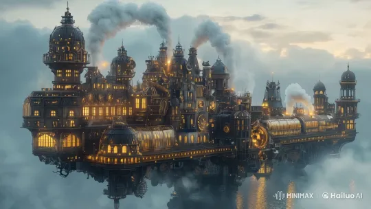 Steampunk Castle: A Mechanical Marvel at Dawn – AI Generated Video | Hailuo AI