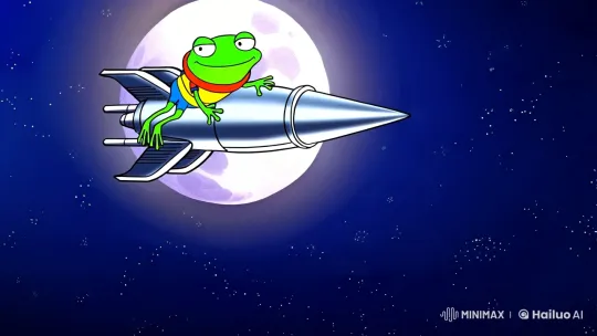 Pepe the Frog's Cosmic Rocket Ride to the Moon – AI Generated Video | Hailuo AI