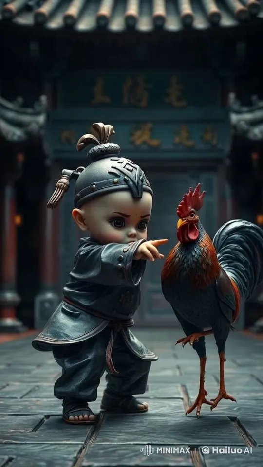 Child Chases Rooster in Traditional Chinese Courtyard – AI Generated Video | Hailuo AI