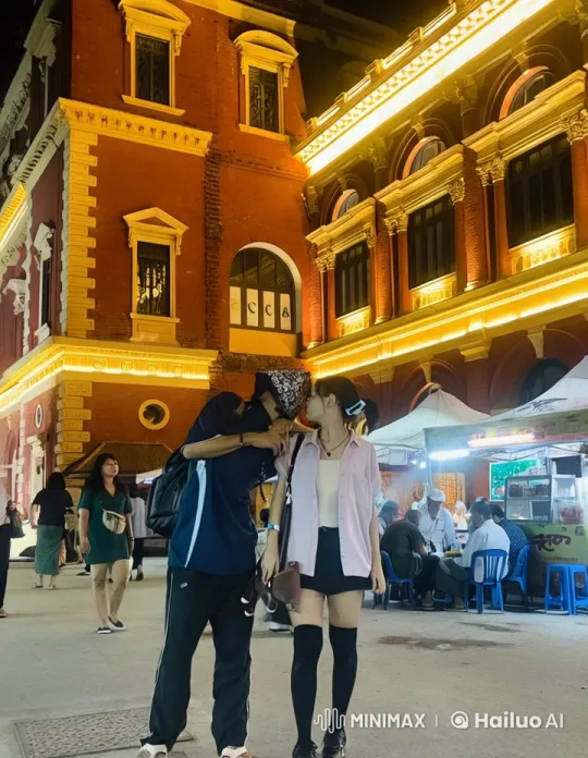 Historic Building Illuminates Kungfu Showdown Amidst Street Market – AI Generated Video | Hailuo AI