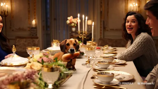 Sausage Dog Dines at Elegant Table – AI Generated Video | Hailuo AI