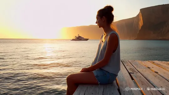Young Woman Reflects on Serene Ocean at Sunset – AI Generated Video | Hailuo AI