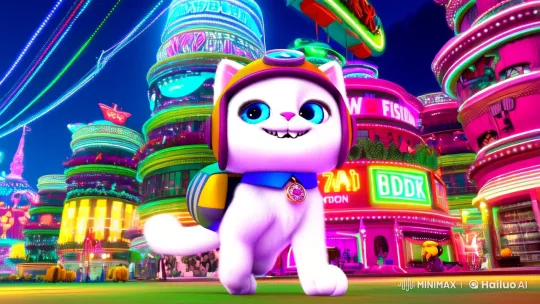 Anthropomorphic Cat Pilot in Futuristic Neon Metropolis – AI Generated Video | Hailuo AI