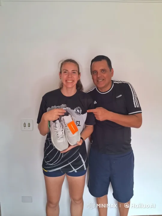 Airton and Ariadne Celebrate Tennis Shoes with Joyful Hug – AI Generated Video | Hailuo AI