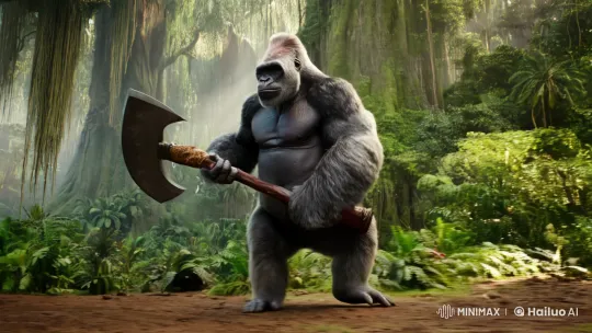 Colossal Gorillas Clash in Dramatic Jungle Scene – AI Generated Video | Hailuo AI