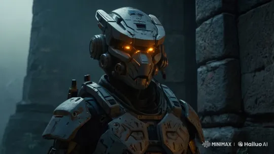 Futuristic Scout Examines Ruins in Cinematic Slow-Motion – AI Generated Video | Hailuo AI